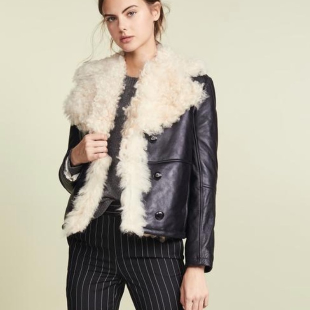 🦋 Frame Lambskin Leather & Shearling Coat